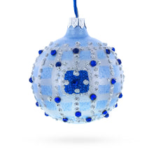 Load image into Gallery viewer, Blue Jewels and Check Pattern Necklace Design Glass Ball Christmas Ornament 3.25 Inches
