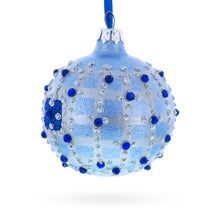 Load image into Gallery viewer, Blue Jewels and Check Pattern Necklace Design Glass Ball Christmas Ornament 3.25 Inches