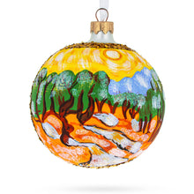 Load image into Gallery viewer, 1889 'Olive Trees with Yellow Sky and Sun' by Van Gogh Glass Ball Christmas Ornament 4 Inches