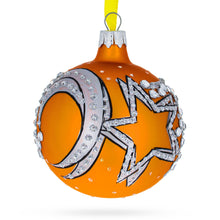 Load image into Gallery viewer, Italian Couturier Stars and Moons Design Glass Ball Christmas Ornament 3.25 Inches