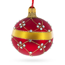 Load image into Gallery viewer, Diamond Trellis Pattern on Red Glass Ball Christmas Ornament 3.25 Inches