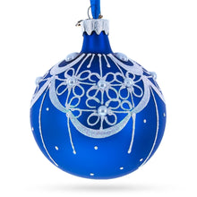 Load image into Gallery viewer, White Flowers Blossoming on a Tranquil Azure Blue Glass Ball Christmas Ornament 3.25 Inches