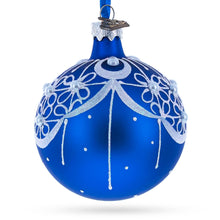 Load image into Gallery viewer, White Flowers Blossoming on a Tranquil Azure Blue Glass Ball Christmas Ornament 3.25 Inches