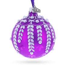 Load image into Gallery viewer, White Vines Entwined on a Lavender Dreamscape Glass Ball Christmas Ornament 3.25 Inches