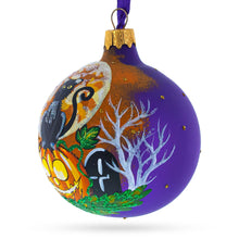 Load image into Gallery viewer, Full Moon with Black Cat and Jack-O’-Lantern Glass Ball Ornament 3.25 Inches