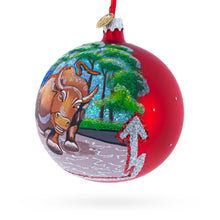 Load image into Gallery viewer, Bear and Bull on Wall Street Glass Ball Christmas Ornament 4 Inches
