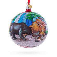 Load image into Gallery viewer, Bear and Bull on Wall Street Glass Ball Christmas Ornament 4 Inches