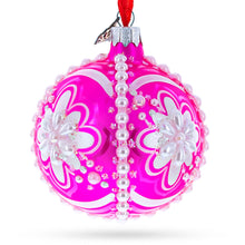 Load image into Gallery viewer, Jeweled Pearl Flowers on Pink Glass Ball Christmas Ornament 3.25 Inches