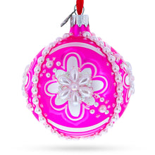 Load image into Gallery viewer, Jeweled Pearl Flowers on Pink Glass Ball Christmas Ornament 3.25 Inches