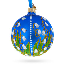 Load image into Gallery viewer, Lilies of the Valley on Blue Glass Ball Christmas Ornament 3.25 Inches