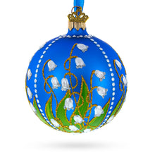 Load image into Gallery viewer, Lilies of the Valley on Blue Glass Ball Christmas Ornament 3.25 Inches