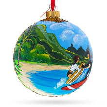 Load image into Gallery viewer, Surfers at Hawaii Beach, USA Glass Ball Christmas Ornament 4 Inches