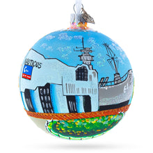 Load image into Gallery viewer, Battleship Wisconsin at Nautilus, Norfolk, Virginia, USA Glass Ball Christmas Ornament 4 Inches