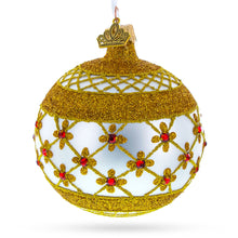 Load image into Gallery viewer, Red Jewels on Silver Glass Ball Christmas Ornament