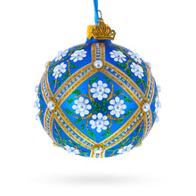 Load image into Gallery viewer, White Flowers on Blue Glass Ball Christmas Ornament 3.25 Inches