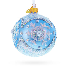 Load image into Gallery viewer, Sparkling Blue Snowflake and Pearl Glass Ball Ornament 3.25 Inches