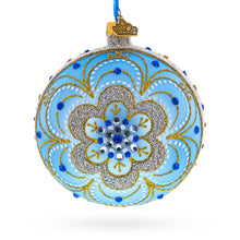 Load image into Gallery viewer, Baroque Filigree with Gemstones on Blue Glass Ball Christmas Ornament 4 Inches