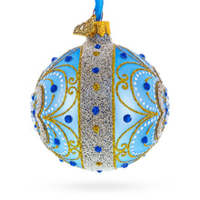 Load image into Gallery viewer, Baroque Filigree with Gemstones on Blue Glass Ball Christmas Ornament 3.25 Inches