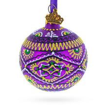 Load image into Gallery viewer, Purple Geometric Ukrainian Glass Ball Christmas Ornament 2.4 Inches
