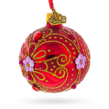 Load image into Gallery viewer, Red and Gold Glitter Scrollwork &amp; Gem Accents Glass Ball Christmas Ornament 2.4 Inches