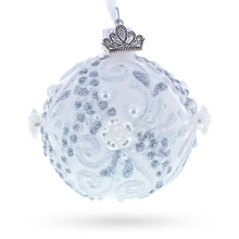 Load image into Gallery viewer, Silver Glitter Scrolls, Pearls &amp; Rose Accents Winter Elegance Glass ball Ornament 2.4 Inches