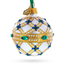 Load image into Gallery viewer, Yellow Trellis, Green Gems &amp; Royal Blue Accents Glass Ball Christmas Ornament 2.4 Inches