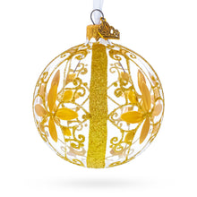 Load image into Gallery viewer, Gold Filigree Floral Design Glass Ball Christmas Ornament 3.25 Inches