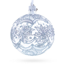 Load image into Gallery viewer, Frosted Silver Poinsettia Sparkle Glass Ball Christmas Ornament 3.25 Inches
