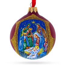 Load image into Gallery viewer, Radiant Nativity Scene in Red Tone Glittered Glass Ball Christmas Ornament 3.25 Inches
