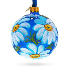Load image into Gallery viewer, Daisy Flowers on Blue Glass Ball Christmas Ornament 3.25 Inches