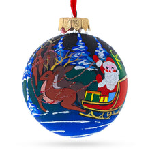 Load image into Gallery viewer, Santa's Moonlit Sleigh Ride with Reindeer Glass Ball Christmas Ornament 3.25 Inches