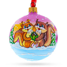 Load image into Gallery viewer, Squirrel Couple Amidst Lotus Flower Glass Ball Christmas Ornament 3.25 Inches