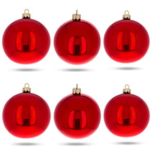 Load image into Gallery viewer, Set of 6 Red Glossy Glass Ball Christmas Ornaments 3.25 Inches