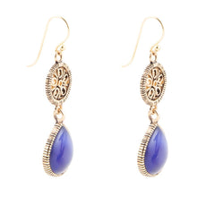 Load image into Gallery viewer, Lace Blue Agate Drop Golden Earrings