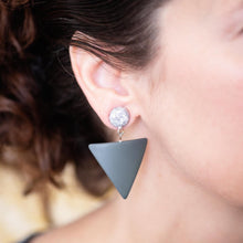 Load image into Gallery viewer, Lavender Sparkle and Grey Triangle Drop Earrings