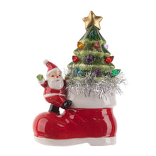 Load image into Gallery viewer, Light Up Ceramic Santa w/Tree in Boot Figurine