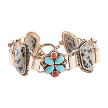 Load image into Gallery viewer, Legacy Blue Turquoise and Dalmatian Jasper Golden Bracelet