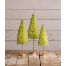 Load image into Gallery viewer, Lime Green Bottle Brush Trees Set of 3 by Bethany Lowe