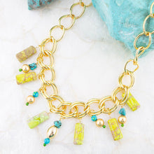Load image into Gallery viewer, Lime Green Jasper Charm Golden Necklace