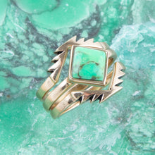 Load image into Gallery viewer, Aztec Lime Green Turquoise Golden Ring Set