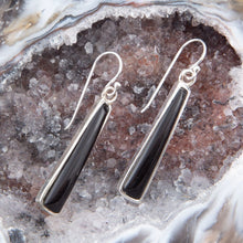 Load image into Gallery viewer, Line Black Onyx Sterling Silver Drop Earrings