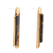 Load image into Gallery viewer, Linear Black and Gold Shungite Matrix and Golden Bronze Earrings