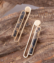 Load image into Gallery viewer, Linear Black and Gold Shungite Matrix and Golden Bronze Earrings