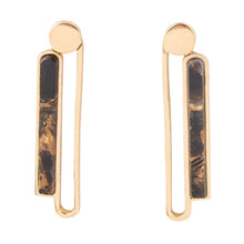 Load image into Gallery viewer, Linear Black and Gold Shungite Matrix and Golden Bronze Earrings