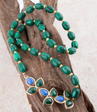 Load image into Gallery viewer, Linked Blue Lapis and Green Malachite Golden Necklace