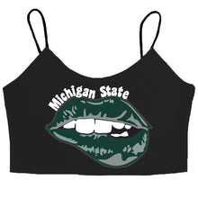 Load image into Gallery viewer, Michigan State Lips Black Spaghetti Tank