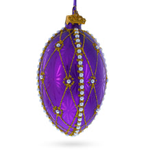 Load image into Gallery viewer, Pearls On Purple Guilloche Glass Egg Christmas Ornament 4 Inches