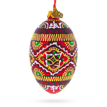 Load image into Gallery viewer, Red Geometric Ukrainian Egg Glass Christmas Ornament 4 Inches