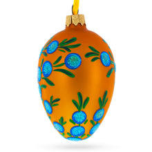 Load image into Gallery viewer, Blue Flowers on Orange Glass Egg Ornament 4 Inches