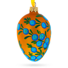 Load image into Gallery viewer, Blue Flowers on Orange Glass Egg Ornament 4 Inches